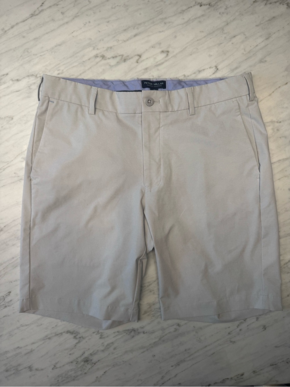Peter Millar Men's Light Gray Flat-Front Performance Shorts